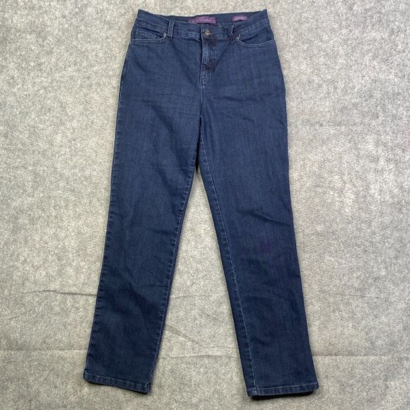 Gloria Vanderbilt Amanda Straight Jeans Womens 8 Blue Dark Wash Denim Zip Fly - Picture 1 of 12